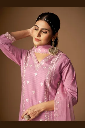 Orus Women Ethnic Motifs Embroidered Regular Thread Work Pure Cotton Kurta with Trousers & With Dupatta