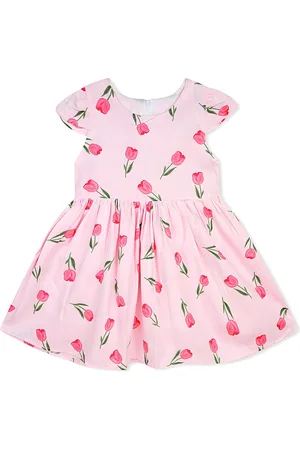BAESD Girls Floral Printed Flared Round Neck Cotton Fit & Flare Dress
