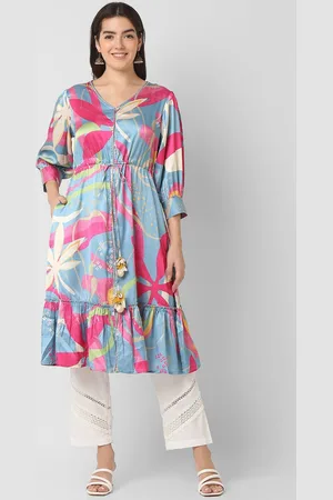 Ethnicity Floral Printed V-Neck A-Line Kurta