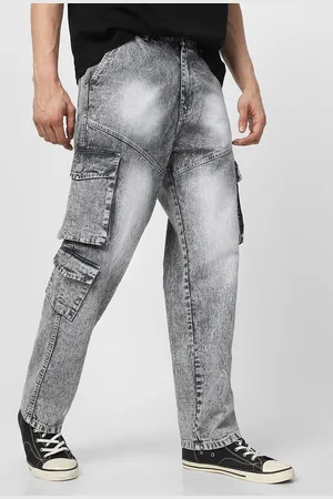 URBANO Men Ice Grey Loose Fit Cargo Jeans With 7 Pockets Non-Stretchable
