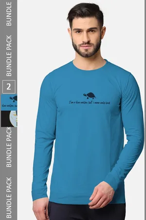 bullmer Men Pack Of 2 Blue & Black Typography Printed Cotton T-shirt