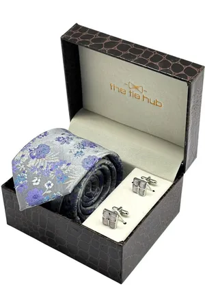 The Tie Hub Men Floral Microfiber Necktie with Cufflinks Accessory Gift Set