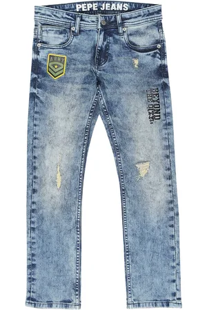 Pepe Jeans Boys Blue Cotton Slim Fit Mildly Distressed Heavy Fade Stretchable Jeans