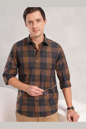 Nautica Men Premium Slim Fit Checked Pure Cotton Casual Shirt