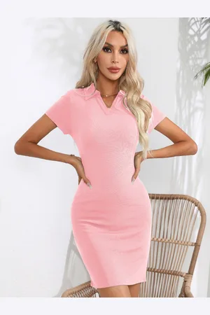 DressBerry Shirt Collar Short Sleeves Mini Bodycon Dress