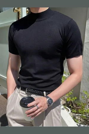 The Dry State Men Solid High Neck Cotton T-shirt