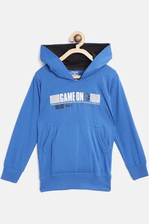 Chimprala Kids Blue & White Printed Antimicrobial Cotton Hooded Sweatshirt