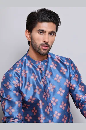 Jompers Floral Printed Mandarin Collar Silk Cotton Straight Kurta with Pyjamas