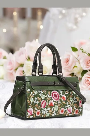 EXOTIC Women Floral Printed Structured Leather Handheld Bag
