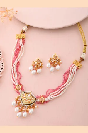 Dastoor Gold-Plated Stone-Studded & Beaded Necklace & Earrings