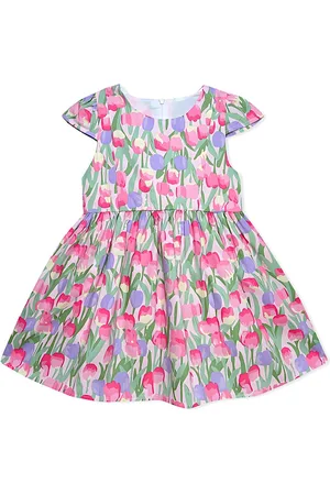 BAESD Girls Floral Print Round Neck Cotton Fit & Flare Dress
