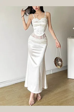 Stylecast White Self-Design Top & Maxi Skirt