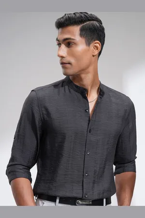 Highlander Men Band Collar Textured Formal Shirt