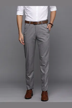 Louis Philippe Men Grey Self Designed Slim Fit Formal Trousers