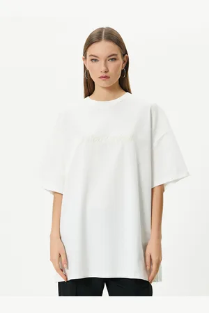 Koton Women Typography Printed Drop-Shoulder Sleeves Pure Cotton T-shirt