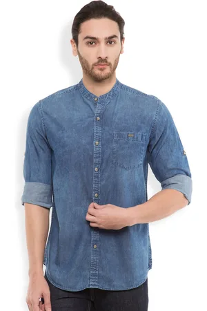 LocoMotive Men Blue Slim Fit Solid Casual Shirt