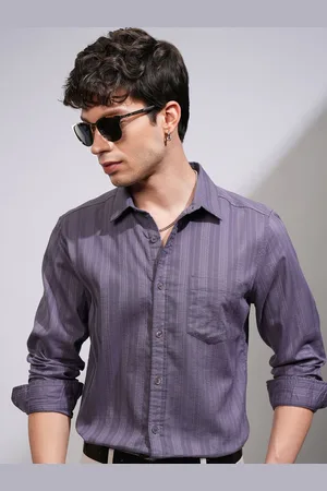 Highlander Men Spread Collar Textured Cotton Formal Shirt
