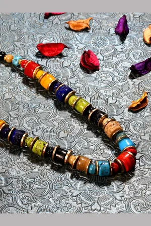 Bamboo Tree Jewels Red & Blue Afghan Necklace