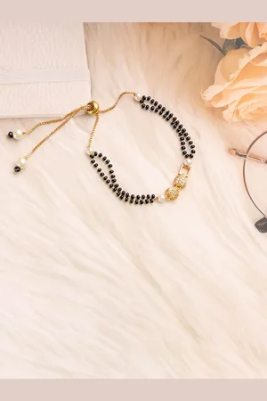 Mali Fionna Gold-Plated Stones Studded and Beaded Heart Shaped Mangalsutra Bracelet