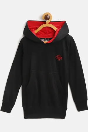 Chimprala Kids Black Solid Solid Cotton Hooded Antimicrobial Sweatshirt