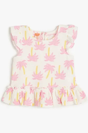 Koton Girls Floral Printed Mandarin Collar T-shirt