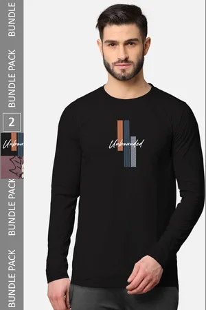 bullmer Men Black & Taupe Pack of 2 Printed Cotton T-shirt