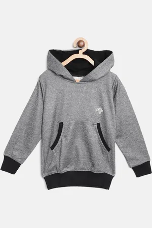 Chimprala Kids Grey Melange Pure Cotton Solid Hooded Sweatshirt