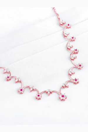 GIVA 925 Sterling Silver Artificial Stones Studded Rose Gold Plated Necklace