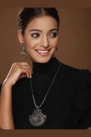 Anouk Silver-Plated Oxidized German Silver Peacock Jewellery Set