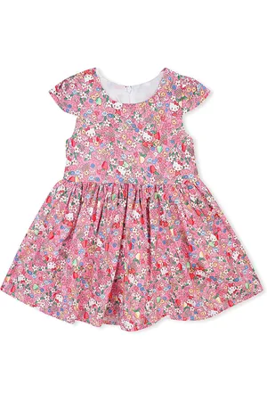 BAESD Girls Floral Print Round Neck Short Cap Sleeves Cotton Fit & Flare Dress
