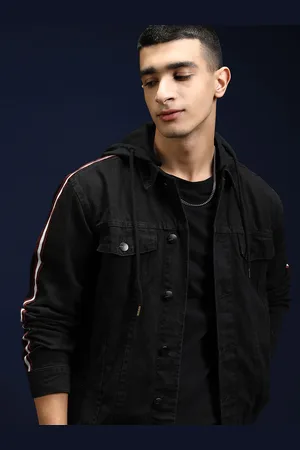Highlander Men Black Striped Denim Jacket