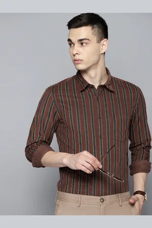 Indian Terrain Chiseled Slim Fit Opaque Striped Corduroy Semiformal Shirt