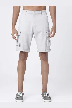 Highlander Men Grey Solid Slim Fit Cargo Shorts
