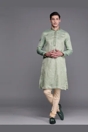 MANU Men Green & Beige Ethnic Motifs Kurta with Churidar