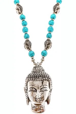 Bamboo Tree Jewels Silver-Toned & Blue Metal Handcrafted Necklace