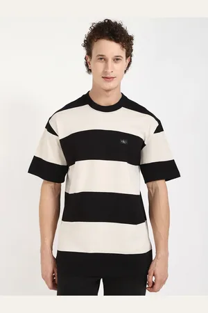 Calvin Klein Men Striped Round Neck Cotton Relaxed Fit T-shirt