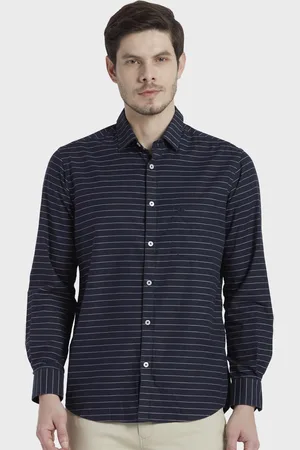 ColorPlus Men Blue & White Tailored Fit Striped Casual Shirt