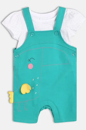 MINI KLUB Girls Cotton Straight Leg Applique Dungaree With Top