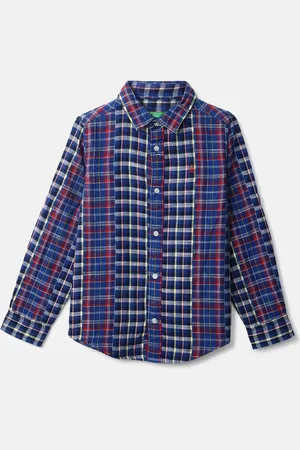 Benetton Boys Blue Checked Cotton Casual Shirt