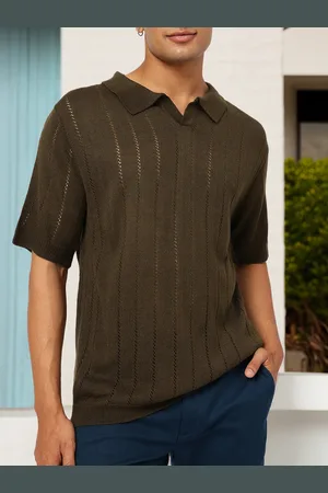 Kook N Keech Moss Echo Open Knit Striped Polo Collar T-shirt