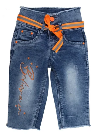 V-Mart Girls Blue Washed Denim Outdoor Denim Shorts