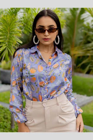 Kalini Women Spread Collar Floral Printed Satin Casual Shirt