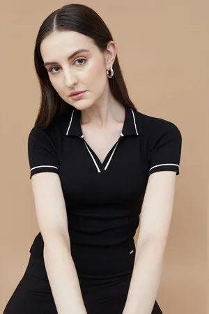 Lifestyle Women Solid Polo Collar Slim Fit T-shirt