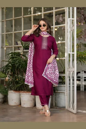 Orus Women Embroidered Regular Sequinned Kurta with Trousers & With Dupatta