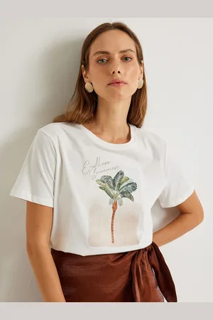 Koton Women Graphic Printed Round Neck Cotton T-shirt