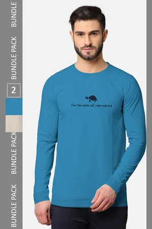 bullmer Men Pack Of 2 Blue & Taupe Typography Printed Cotton T-shirt