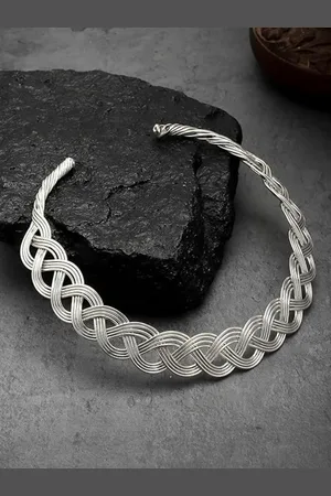 NVR Women German Silver-Plated Oxidized Statement Choker Necklace