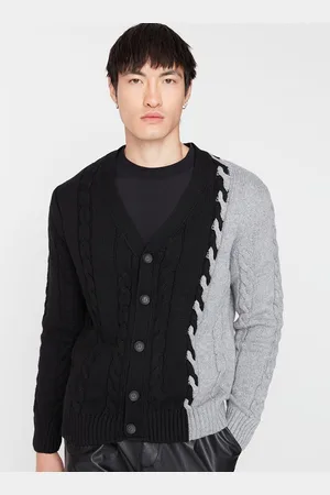 Trendyol Men Black & Grey Colourblocked Cardigan