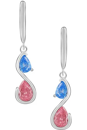 GIVA Blue & Red Rhodium-Plated Contemporary Drop Earrings