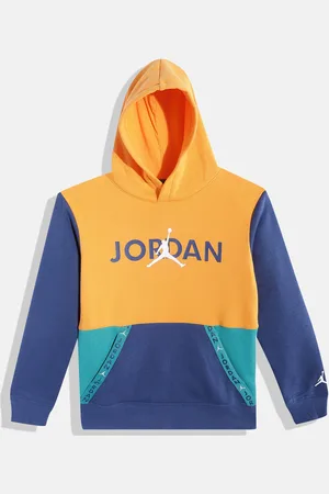 Jordan Boys Mustard Yellow & Navy Blue Colourblocked Hooded Sweatshirt